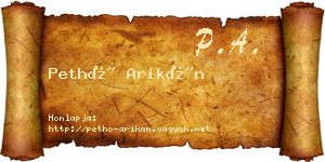 Pethő Arikán névjegykártya